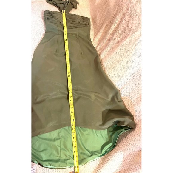 Olive Green Formal Dress Tie-back Shelf Bra Evening Gown Small Train - Picture 11 of 13